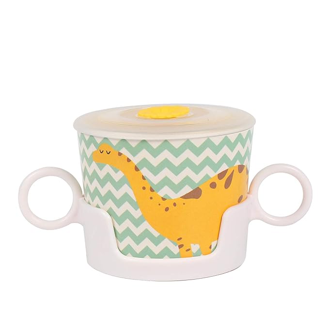 shopwithgreen 7Pcs/Set Bamboo Kids Dinnerware Set - Children Dishes - Food Plate Bowl Cup Spoon Fork Set Dishware, Cartoon Tableware, Dishwasher Safe Kids Healthy Mealtime, BPA Free