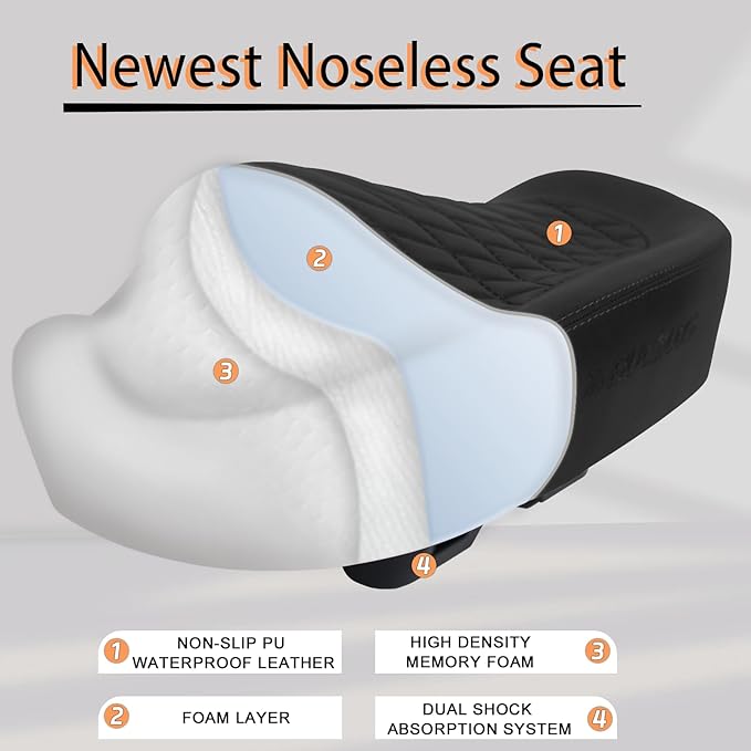 BUCKLOS New Noseless Bike Seat for Comfort Men&Women Extra Wide Bicycle Seat Cushion Oversized Comfortabele Foam Padded Bike Saddle for Peloton Exercise Bike Ebike Cruiser Bikes