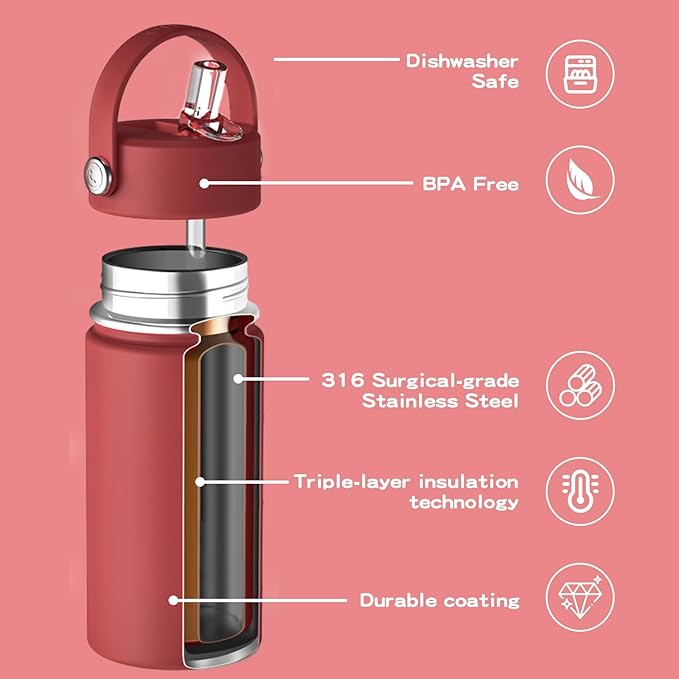 OISIZ Kids Water Bottle with Straw Lid 10oz, Vacuum Insulated 316 Stainless Steel Water Bottles for Kids for School, Leakproof Water Bottle, BPA Free and Keep Cold for 24 Hours