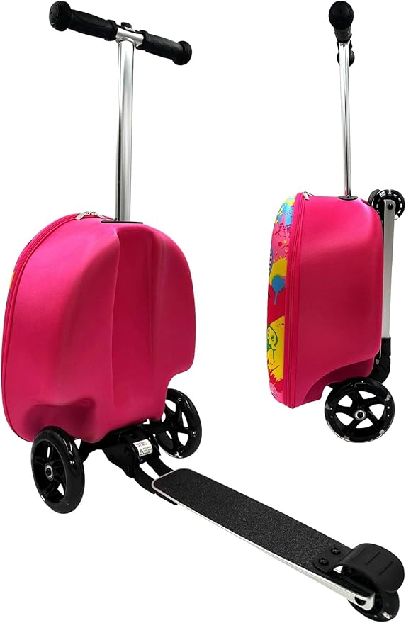Fast Forward Kid’s Licensed 18" Ride-On Suitcase Scooter - Lightweight Carry-On Foldable Scooter Luggage