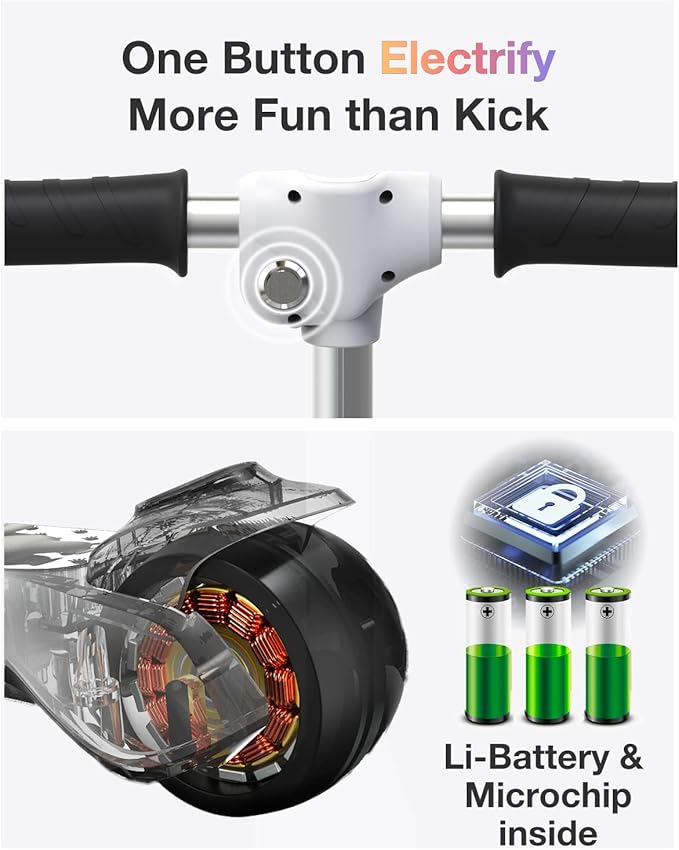 Elecorange Balance Electric Scooter for Kids Ages 2-9, 2025 Upgraded, Long Range, Friendly Thumb Throttle, Solid Wide Light Up Deck & Wheels, Adjustable Height, 5Mph Safe Limit, 60min Riding, Foldable