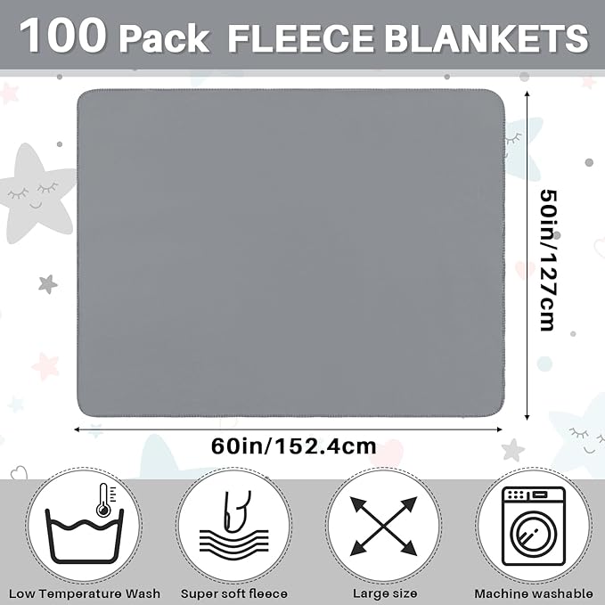 Newwiee 100 Pcs Fleece Throw Blankets Bulk Outdoor Wedding Guest Gifts Soft Lightweight Sleepover Lap Blankets Pet Home Sofa Couch Office Donation Homeless, 50 x 60 Inch (Gray)