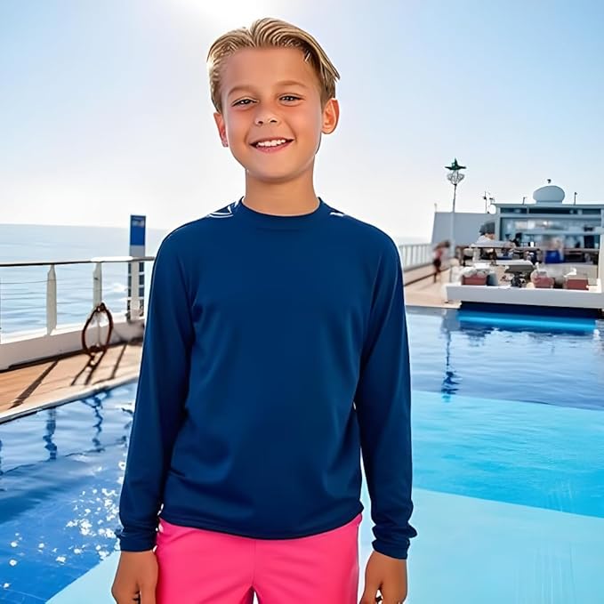 INGEAR Boys' Rash Guard UPF 50+ Swim Shirt - Lightweight, Quick-Dry, Durable Sun Protection for Swimming, Sizes XS-XL