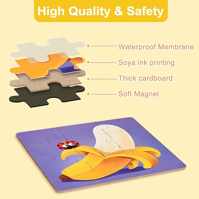 ASTARON Magnetic Puzzles for Toddlers, 9-12-16 Pieces Fruits Learning Magnet Puzzles for Road Trip, Educational Travel Toys Car Plane Activities for Kids, Kids Birthday Gifts