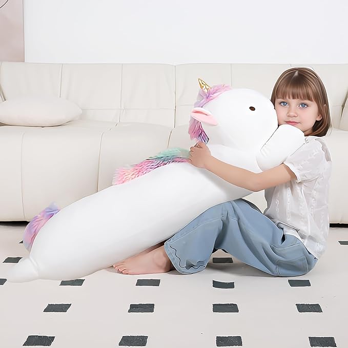 40inch Jumbo Unicorn Plush Stuffed Animal, Giant Rainbow Unicorn Long Body Pillow Plush Toy, Large Stuffed Unicorns Soft Plushie Gift for Kids Boy Girl, Birthday, Halloween, Christmas