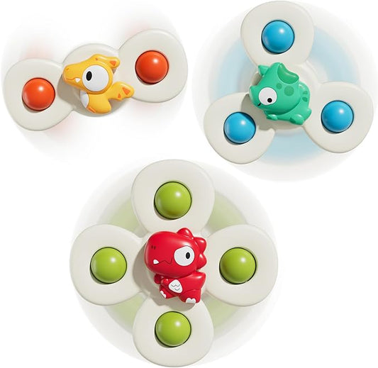 Baby Dinosaur Suction Cup Spinner Travel Toys for Kids Ages 1-3, Fidget Spinner Toys for 1 Year Old Boy Girl 12 Months, Sensory Bath Toy for Toddlers Infants Birthday