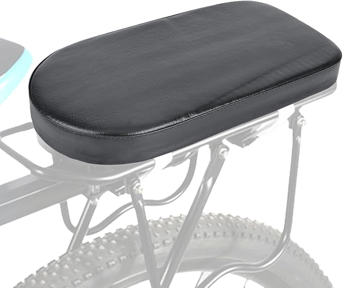 Bicycle Manned Cushion, Black PU Bike Rear Saddle Mountain Bike Back Shelf Seat Cushion, Wide Soft Pad Bicycle Accessory for School Sports Trail Riding