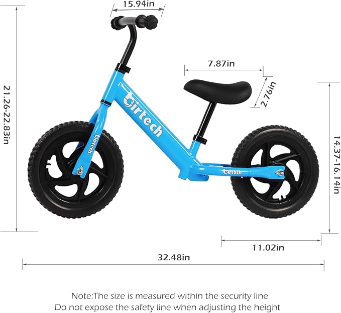 Birtech Balance Bike for 2-5 Year Old, 12 Inch Toddler Bike No Pedal Training Bicycle with Adjustable Seat Height, Airless Tire (Light Blue)