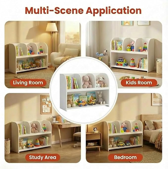 Kid Toy Bookcase,White Arch Kids Bookshelf for Toys and Books,Montessori Bookshelf for Nursery/Kids Room/playroom/Bedroom, Easy Assembly- White