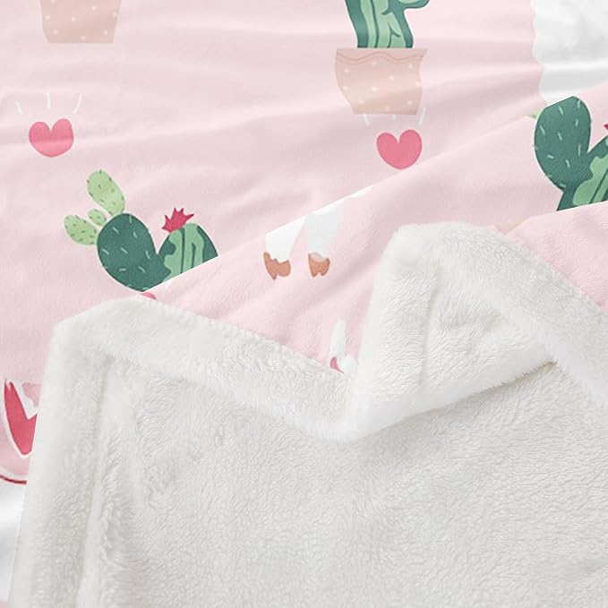 Llama Alpaca Sherpa Blanket Kids Cute Llama Fleece Throw Blanket Girls Cartoon Llama Alpaca Plush Blanket for Sofa Couch Bed Pink Bedroom Decor South American Animals Fuzzy Blanket Baby 30x40 Inch