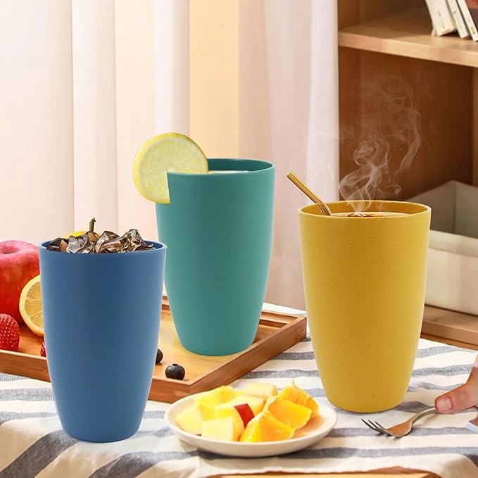 Wheat Straw Cups 20 OZ Large Capacity Set of 6, Unbreakable Drinking Cups Reusable, Alternative to Plastic Cups Reusable, Dishwasher Safe Water Tumblers (Multicolor)
