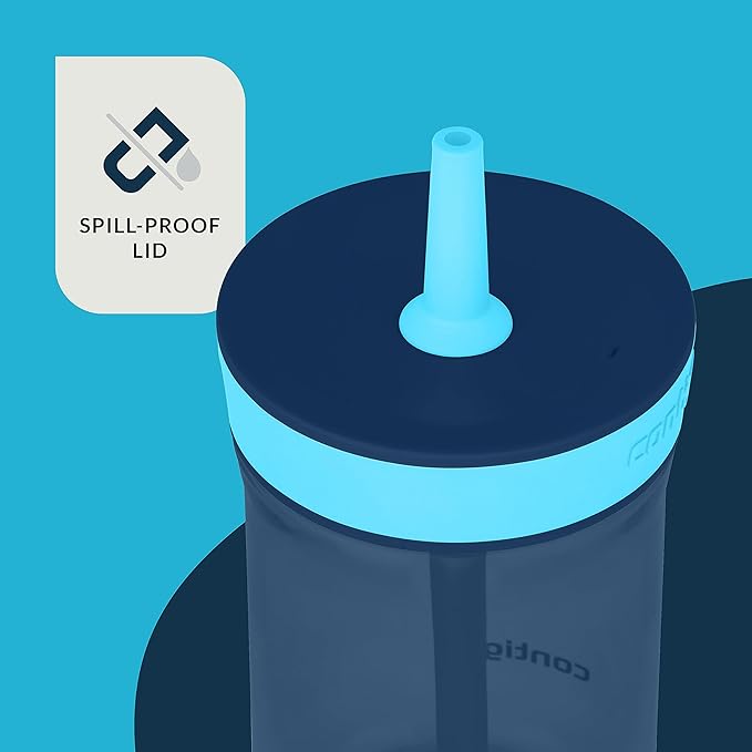 Contigo Kids’ Leighton Straw Tumbler with Spill-Proof Leak-Proof Lid 14oz Blueberry/Blue Raspberry