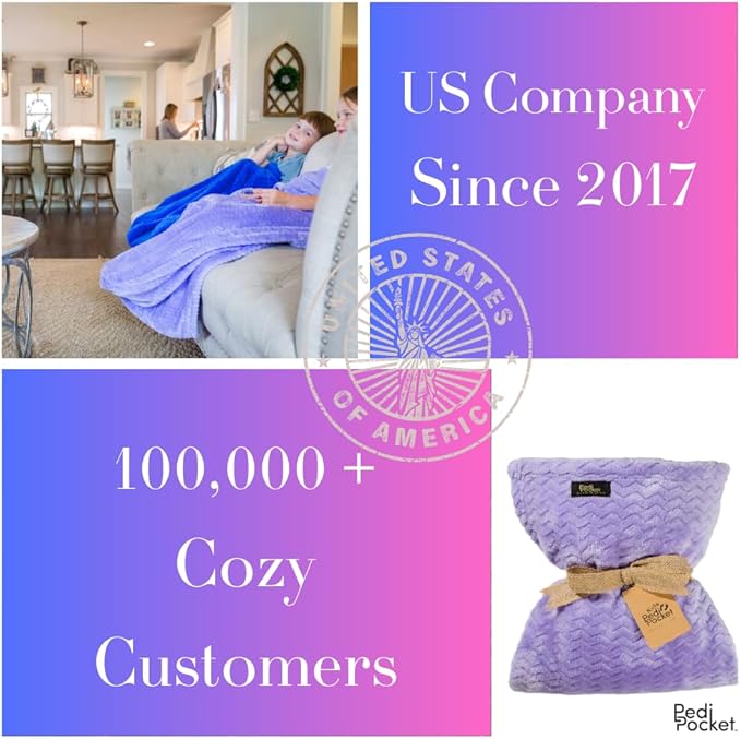 PediPocket Kidz Patented Foot Blanket – Lively Lilac – 40” x 50” with 15” Deep Foot Pocket, Plush Velvety Fleece Blanket for Kids,Everyday Luxurious Comfort, Machine Washable, Gift Idea (non-electric)