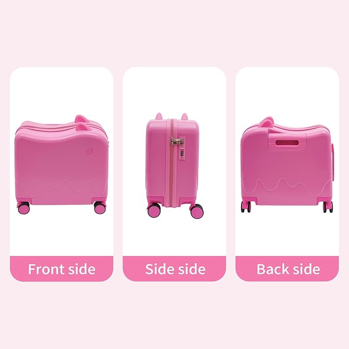 18" Children's Ride On Trolley , Ride-on Travel Suitcase, Cute Ear Toddler Carry on Luggage with Spinner Wheels, Children Rolling Trolly Luggage, Unisex Boys Girls Travel Suitcase With Lock (18“ Pink)