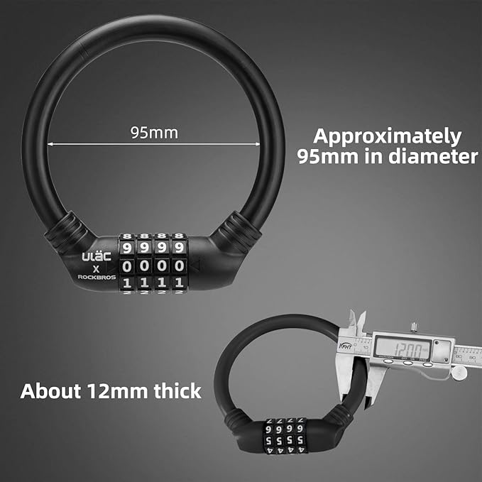 ROCKBROS Bike Lock Cable Lightweight Bike Locks with Combinations Small Bike Cable Lock Anti-Theft Bike Wheel Lock 12MM Black