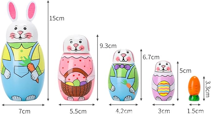 Cute Cartoon Rabbit Nesting Dolls Wooden Matryoshka Russian Doll Handmade Stacking Toy Set 5 Pieces for Kids