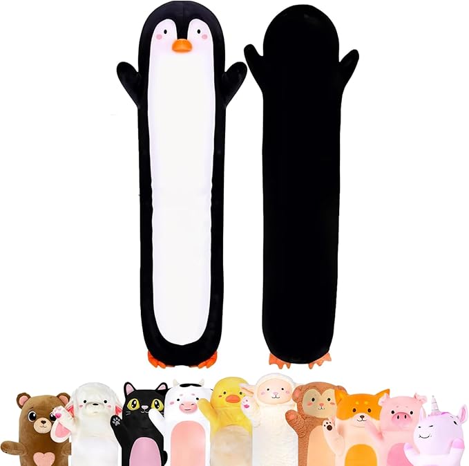 Penguin Plush Body Pillow for Kids | Long Stuffed Animal Cuddle Pillow | Soft Hugging Toy | Plushie Gift for Girls & Boys | Long Plush Body Pillow for Sleep & Comfort | Small, 23 Inches