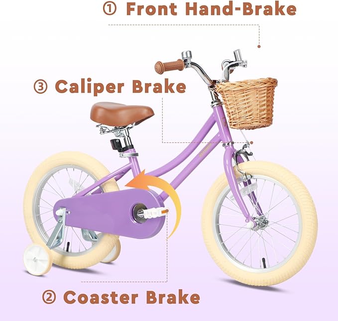 Petimini Girls Bike with Basket for 2-12 Years Old Kids, 12 14 16 18 20 Inch Bicycle with Bell Training Wheels Basket, Multiple Colors