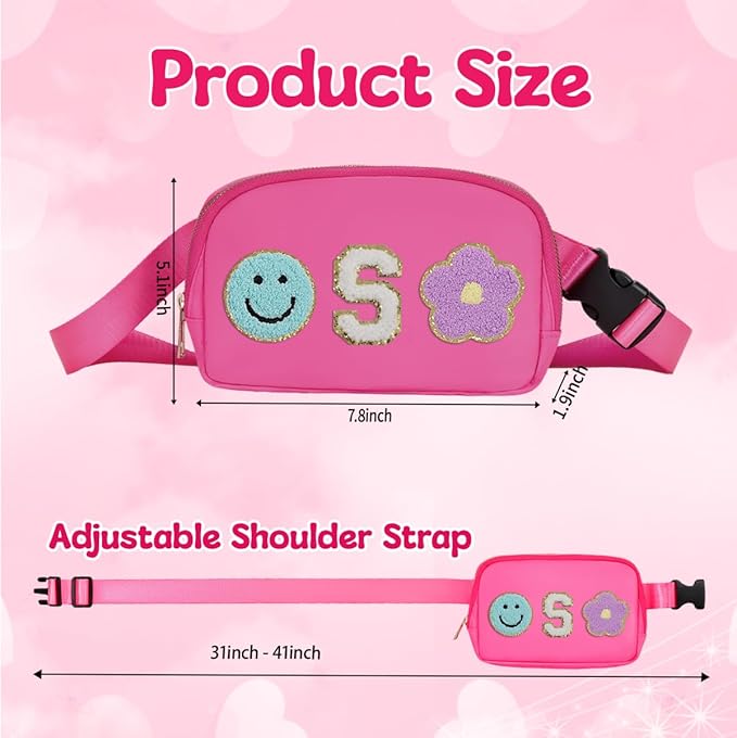 Fanny Pack For Girls Pink Kid Crossbody Bag Chenille S Letter Preppy Belt Bag, Christmas Birthday Graduation Gifts For Girl Teen Daughter Sister, Personalized Nylon Fanny Packs