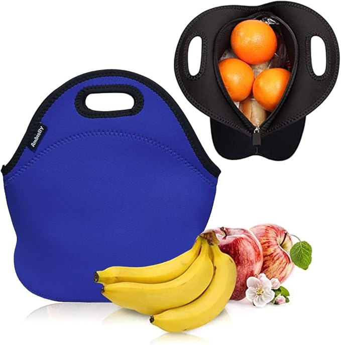 Neoprene Lunch Bag Insulated Lunch Box Cooler Lunch Tote Travel Picnic Bags Organizer (Blue)