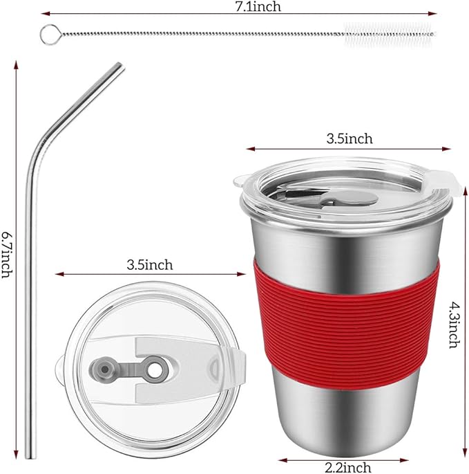 Stainless Steel Kids Cups, 6 Pack 12oz Leak Proof Kids Straw Cup Sippy Tumblers with Lid and Straw, Unbreakable Water Drinking Glasses, BPA-Free Metal Mug for Toddler Children Adult Indoor Outdoor