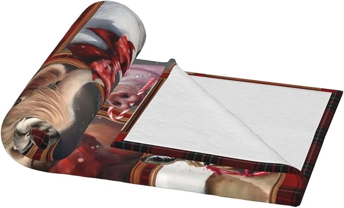 Christmas Blanket Highland Cow Farm Animal Throw Blanket Ultra Soft Cozy Fleece Goat Chicken Goose Duck Pig Donkey Gift Fuzzy Plush Bedding Blankets for Kids Adult Girls Boys Women Men 60"x50"