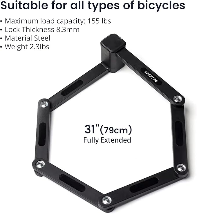 Aventon Folding Lock，Bike Locks Heavy Duty Anti Theft for 8.5mm Thick Steel Bars，Bike Lock with Key of Electric Dirt Bike and Heavy Duty Bike