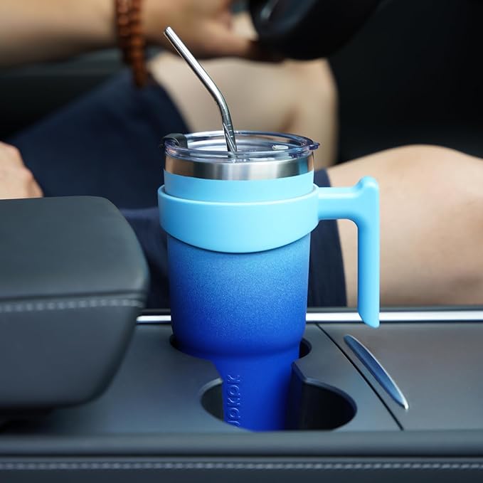 BJPKPK 30 oz Stainless Steel Insulated Tumbler Cups With Handle And Straw And Lid,Sky