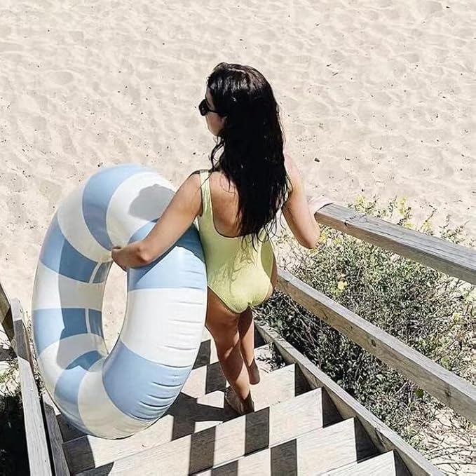 Large Swim Ring with Handles for Kids Adults,35 Inch Classic Striped Pool Inner Tubes,Inflatable Pool Floats,Float Naked,Pool Floaties Adult Size for Summer Pool Party Beach,Blue