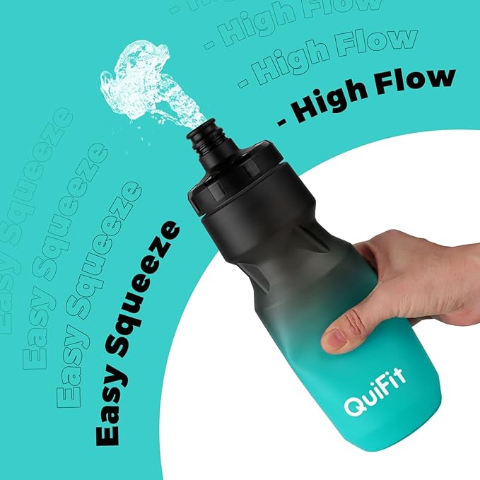 QuiFit Squeeze Water Bottle 2-Pack, Leak Proof Mountain Bike Water Bottle Plastic with Dust Cover, BPA Free, Fits Most Bike Cup Holders, for Outdoors, Riding, Gym(Black+Black Green, 24oz)