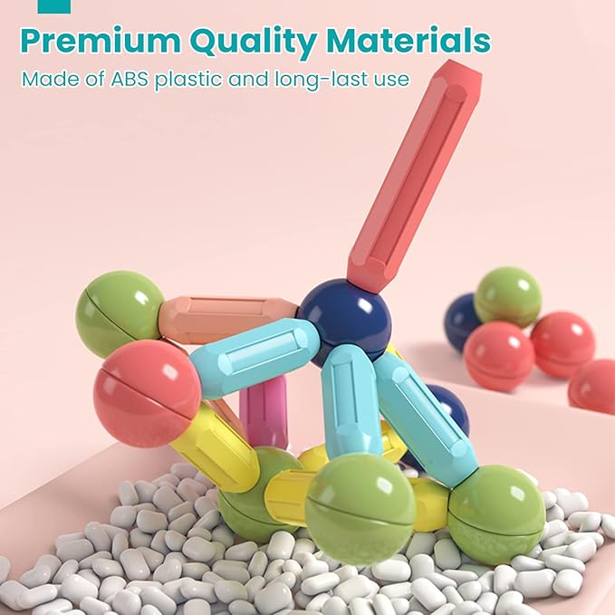 BAKAM Magnetic Building Blocks for Kids Ages 4-8, STEM Construction Toys for Boys and Girls, Large Size Magnetic Sticks and Balls Game Set for Kid’s Early Educational Learning (42PCS)