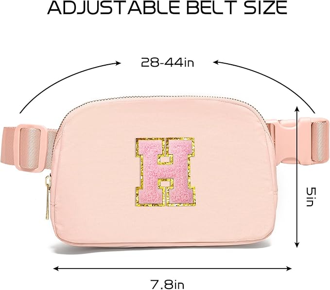 Gitus 6 7 8 9 10 Year Old Girl Gifts Belt Bag Fanny Pack Crossbody Bags with Initial Letter Patch Things for Teen Girls Easter Gifts for Girls Travel Essentials（Coral Pink-H）