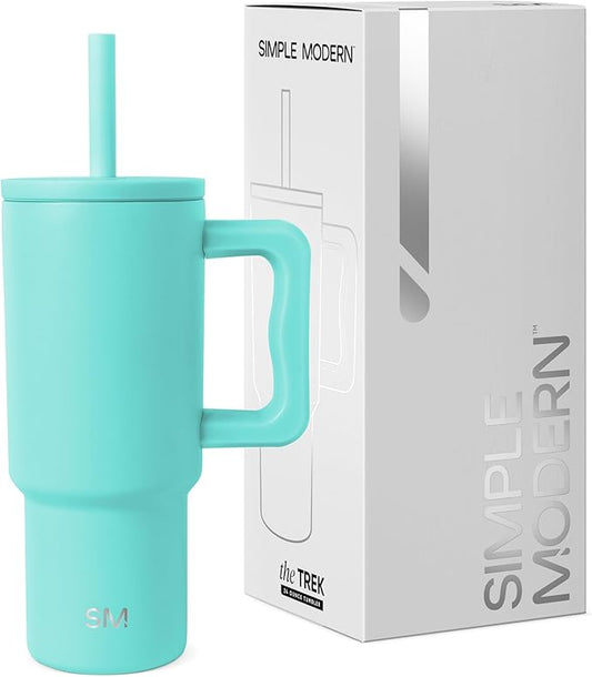 Simple Modern Kids 24 oz Tumbler with Handle and Silicone Straw Lid | Spill Proof and Leak Resistant | Reusable Stainless Steel Bottle | Gift for Kids Boys Girls | Trek Collection | Ocean Water