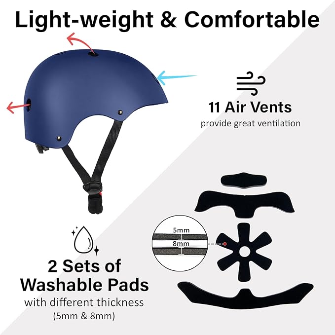 Skateboard Bike Helmet, Lightweight Adjustable, Multi-Sport for Bicycle Skate Scooter, 3 Sizes for Adult Youth & Kids