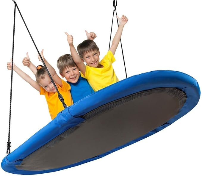 Costzon 60'' Giant Waterproof Platform Saucer Tree Swing Set, 700 lb Weight Capacity, Outdoor Saucer Tree Swing with Adjustable Hanging Ropes, Swing for Children Park Backyard (Blue)