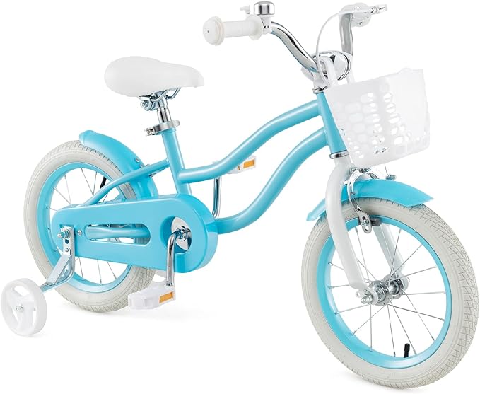 COSTWAY Kids Bike, 12 14 16 18 Inch Toddler Bike Children Bicycle w/Training Wheels, Hand & Coaster Brakes, Adjustable Saddle & Handlebar, Basket, Bell, Kids Bicycle for Girls Boys Aged 3-8 Years Old