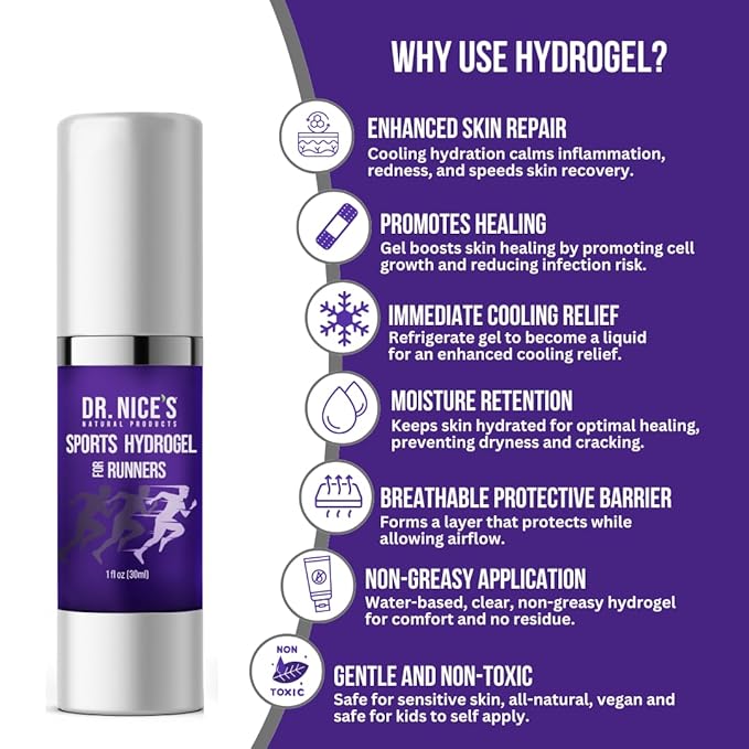 Dr. Nice's Sports Hydrogel - For Runners | Soothes Blister & Chafe |All-natural | Designed for Runners and Athletes | Hydrogel for a Comfortable Running Experience (30ml)