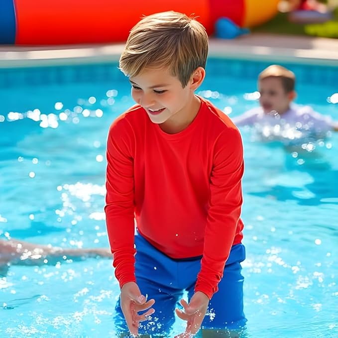 INGEAR Boys' Rash Guard UPF 50+ Swim Shirt - Lightweight, Quick-Dry, Durable Sun Protection for Swimming, Sizes XS-XL