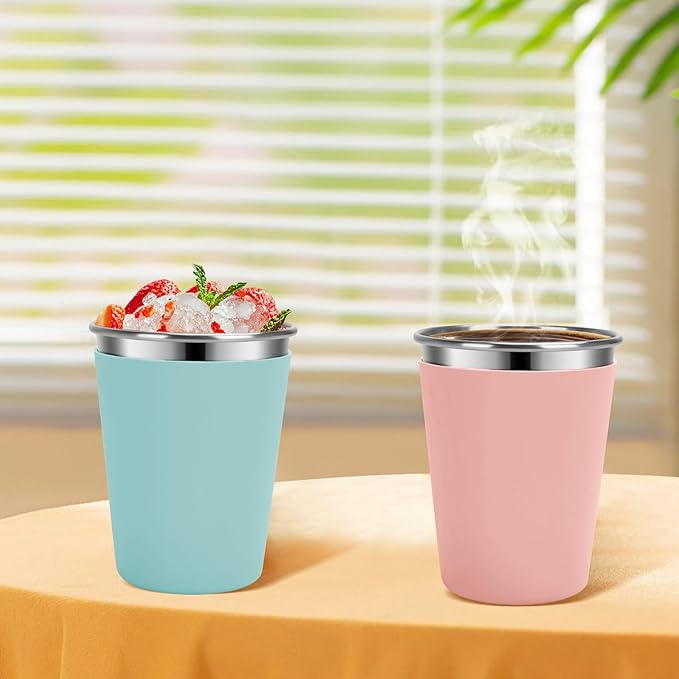 Kids Cups with Straws and Lids Leak Proof, 12oz Sippy Cups for Toddlers 1-3 No Spill, Spill Proof Cup Stainless Steel Kids Cup with Lids for School, Outdoor, 4 Pack