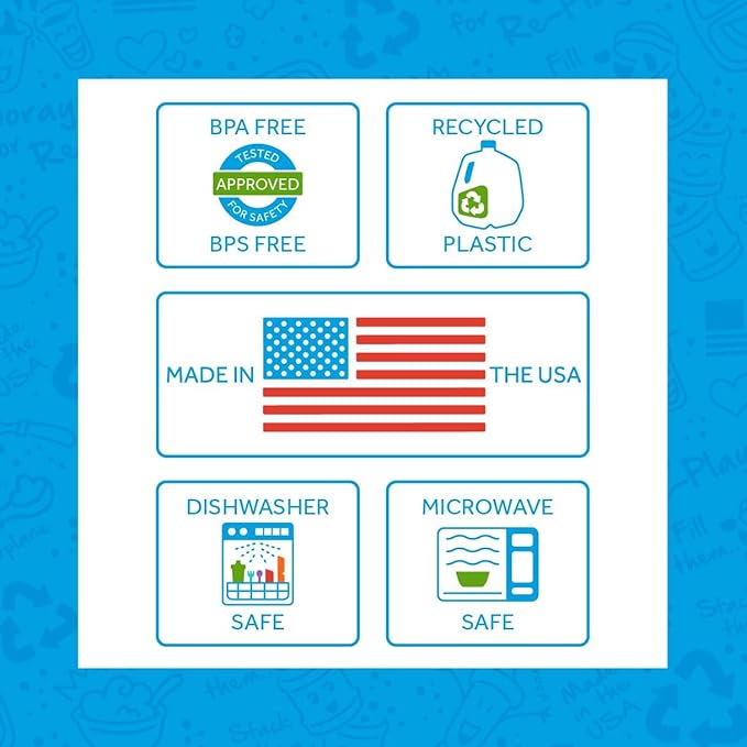 Re-Play 3x3 Divided Toddler Plates and Utensils Set - Toddler Forks and Spoons Set - Dishwasher and Microwave Safe - Made in USA - True Blue