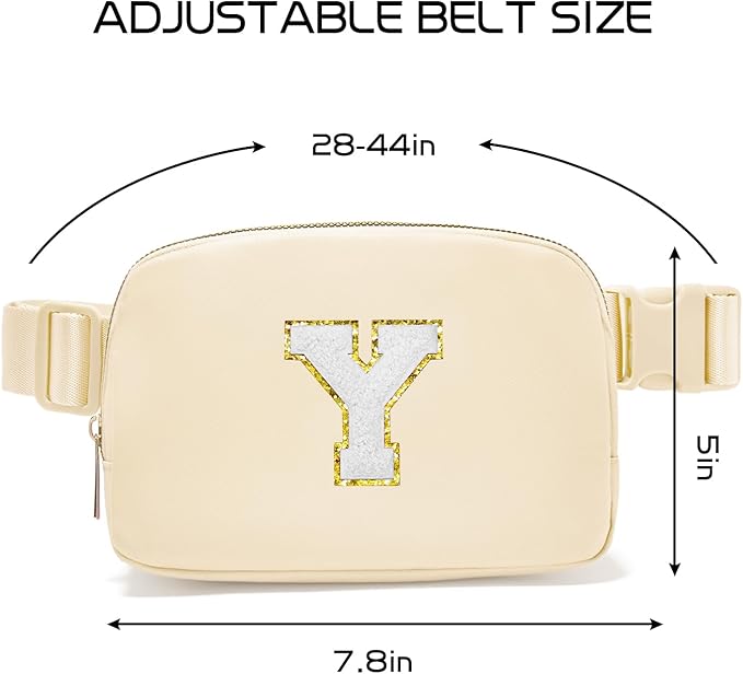Gitus Birthday Gifts for 8 9 10 11 12 13 Year Old Girls Personalized Fanny Pack Crossbody Bags with Initial Letter Patch Belt Bag for Teen Girls Cute Trendy Stuff Travel Essentials (Beige-Y)