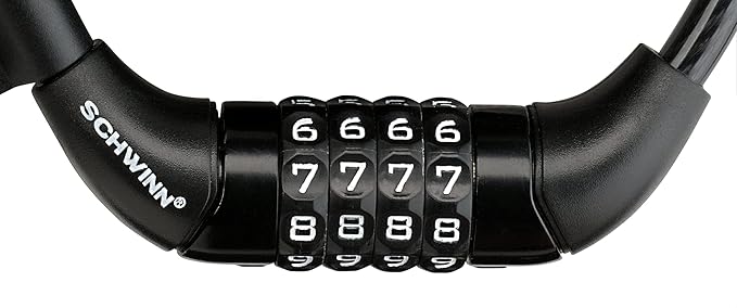 Schwinn Combination Bike Lock in Twisted Steel Cable, 5 feet x 8 mm Anti Theft Bicycle Lock, Black, Security Level 1