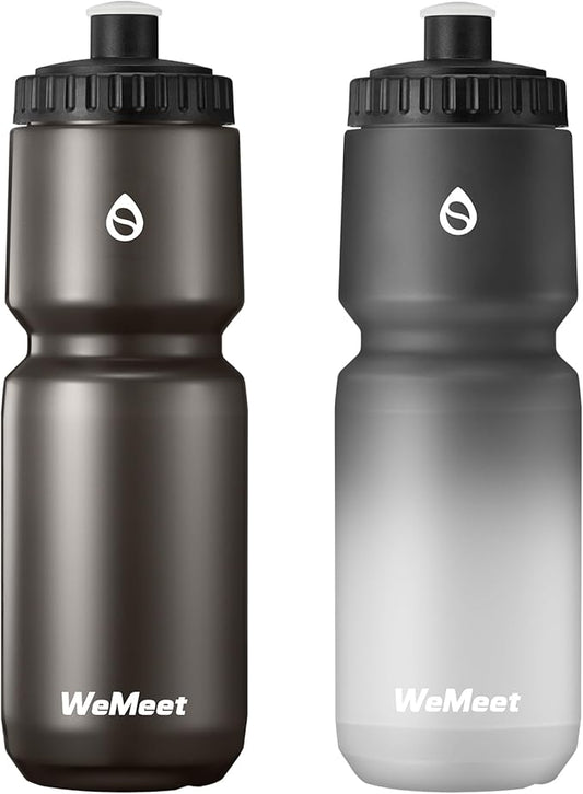 32oz Bike Sport Water Bottle, BPA Free, 2-Pack Leak Proof Cycling Squeeze Water Bottle with Capacity Scale, for Mountain Biking, Camping, Gym (Black & Black White)
