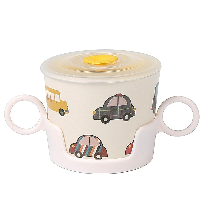 shopwithgreen 7Pcs/Set Bamboo Kids Dinnerware Set - Children Dishes - Food Plate Bowl Cup Spoon Fork Set Dishware, Cartoon Tableware, Dishwasher Safe Kids Healthy Mealtime, BPA Free