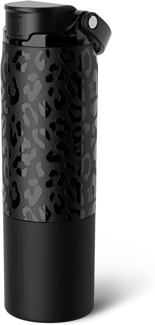BrüMate Rise 25oz Water Bottle with Covered Silicone Straw | 100% Leakproof Insulated Water Bottle | Cup Holder Friendly Base | 25oz (Onyx Leopard)