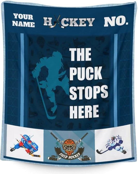 Personalized Hockey Gifts - Ice Hockey Blanket for Boys - Custom Kids Throw Blankets for Girls - 30"x40" Soft Plush Throws for Couch, Office