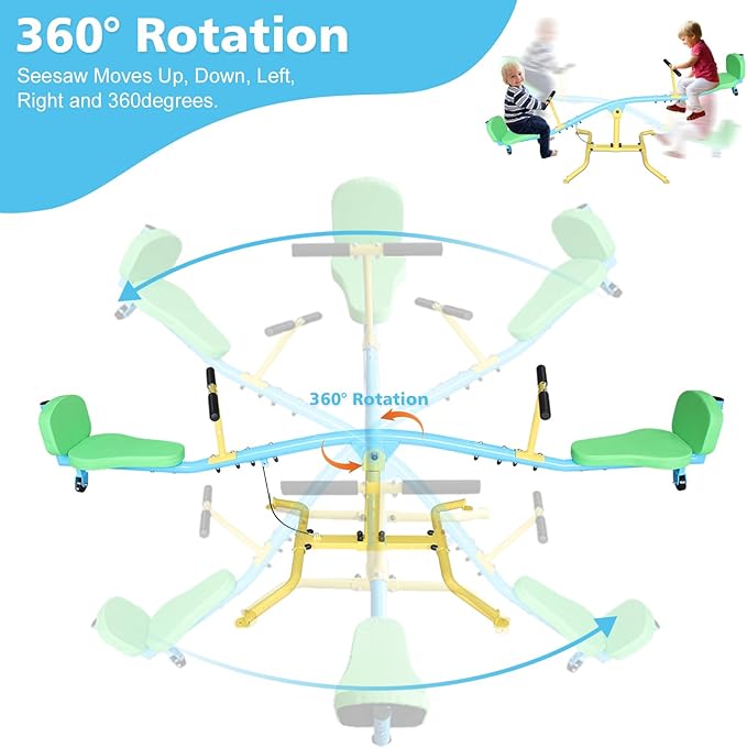 360° Rotating Seesaw Teeter Totter for Kids with backrest Indoor and Outdoor Playground Equipment for Backyard