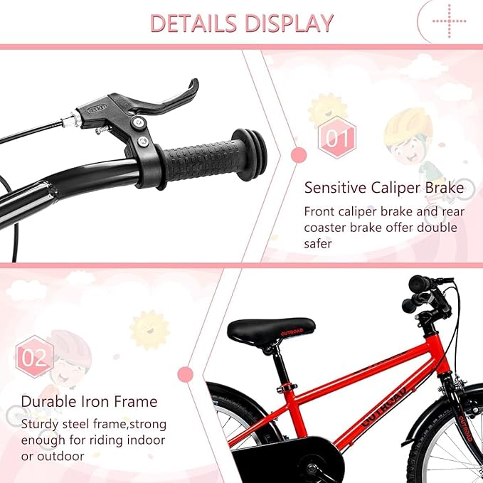 14/16/18 Inch Folding Kids Bike with Training Wheels, Gifts for Boy&Girl Age 3-9 yrs, Toddler Bike with Dual Brakes for Beginners, Multi-Color