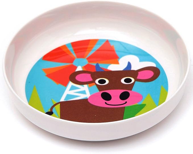 French Bull 4pc Toddler Kids Feeding Melamine Tableware Flatware BPA Free Dishwasher Safe, Durable Plate, Cup, bowl, Divided Tray Dinnerware Set, Farm, 4pc bowl set (74292)