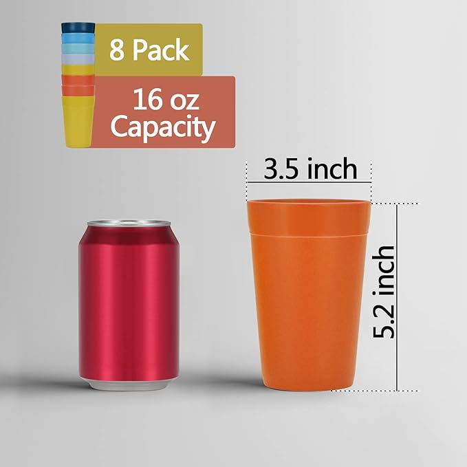 Homestockplus 16 Oz Unbreakable Drinking Reusable Cup Wheat Straw Cups Dishwasher and Microwave Safe Water Glasses BPA Free E-Co Friendly Tumbler Cups【Set of 8】